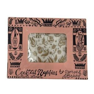 VINTAGE GEORGES BRIARD Cocktail Napkins x 8 Pure Linen Gold New in Box Bar Drink